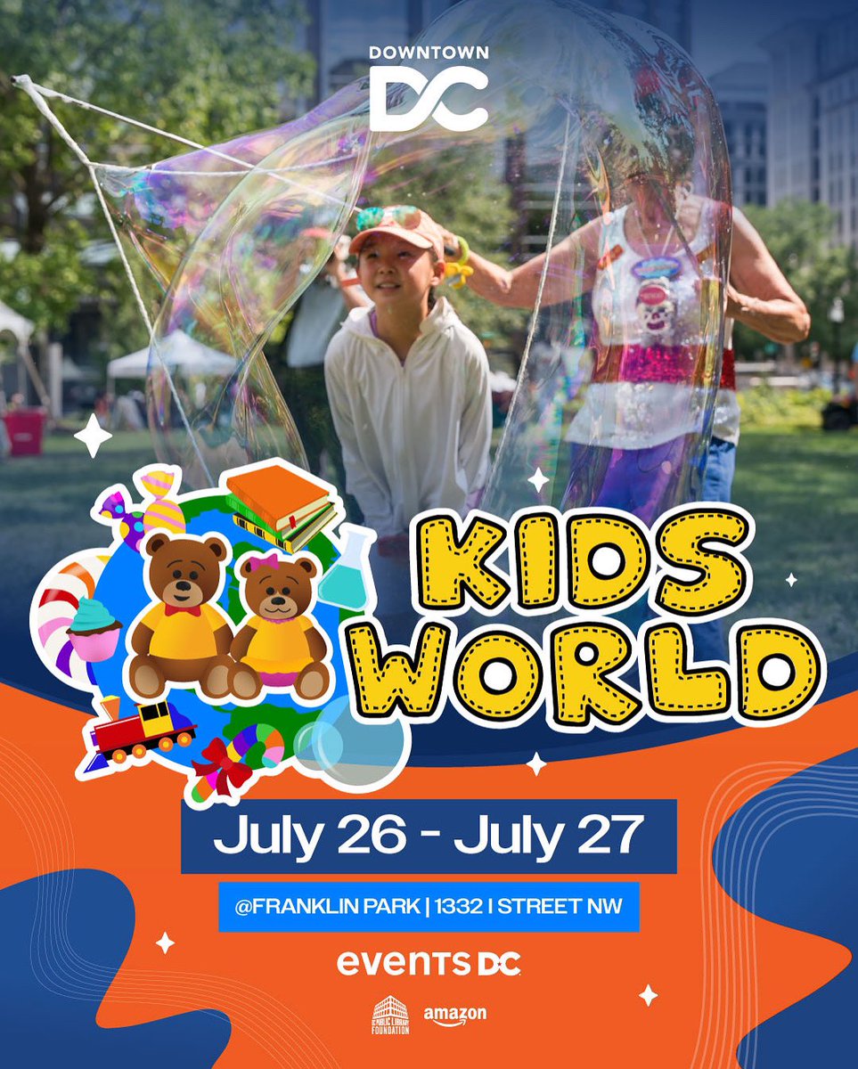 DowntownDCBID's tweet image. 🧸Step into the magic of Kids World!🧸
Get ready to giggle, dance, and hug your GIANT bear friends, Francis and Francesca, as they arrive at Franklin Park for Kids World on July 26–27! 🎈🌈
Learn more: downtowndc.org/event/kids-wor…
#KidsWorldDC #FranklinParkDC #FamilyFun #DCEvents