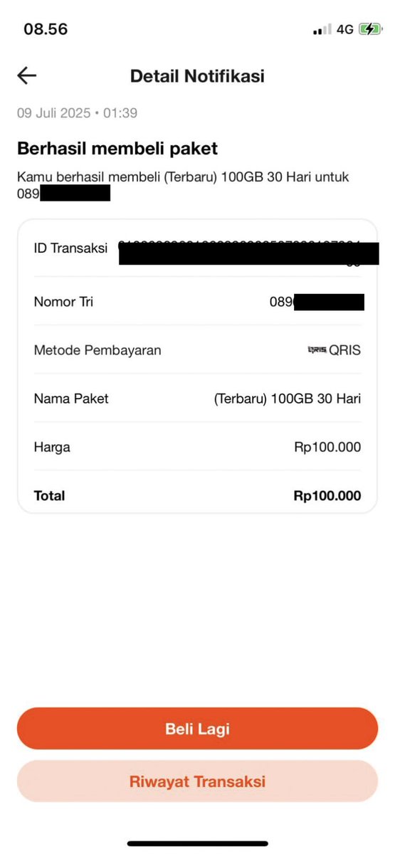 anggiismaaa's tweet photo. Salah Terima Kuota: Beli 100GB, Dapatnya Cuma 10GB
@triindonesia Mohon bantuannya 🙏

1/
Saya membeli paket kuota 100GB, namun setelah pembelian berhasil, kuota yang masuk ke nomor saya hanya 10GB. https://t.co/tGJnrsiTAc