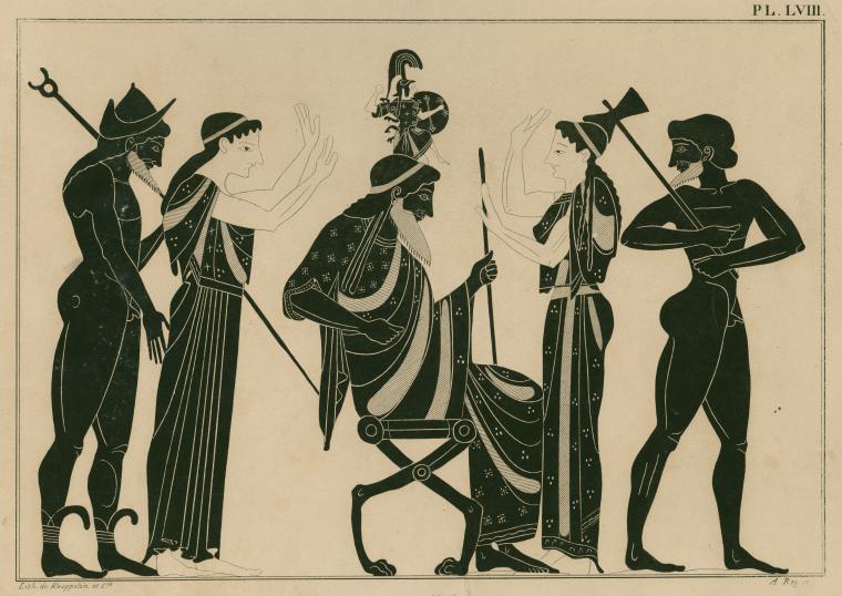 ClassicalMyths's tweet image. "The birth of Minerva" lithograph by Kaeppelin, 19th century. 📷NYPL Digital Collections.