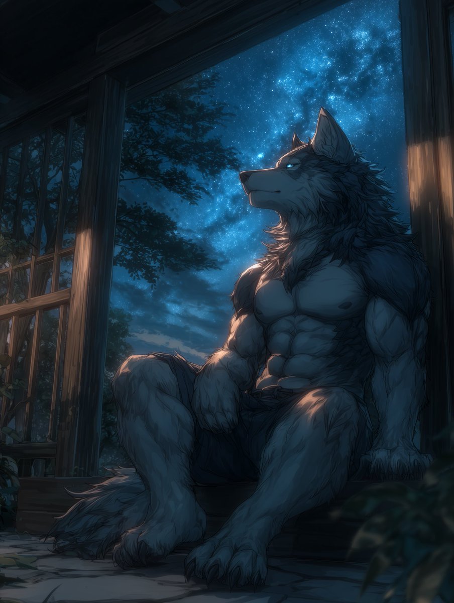🐺星に願いを✨
“Make a wish on a star”
#AIart #furry #kemono #ケモノ #獣人