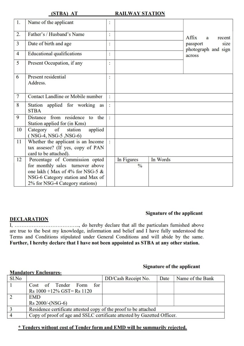 h_pongilath's tweet image. Engagement of Station Ticket Booking Agent #STBA  at #Elattur (ETR), #Karakad (KRKD), #Mannanur (MNUR) at #Kerala #Palakkad Division (District)..
(Apply through online - Southern Railways Tender page)

(1/2)