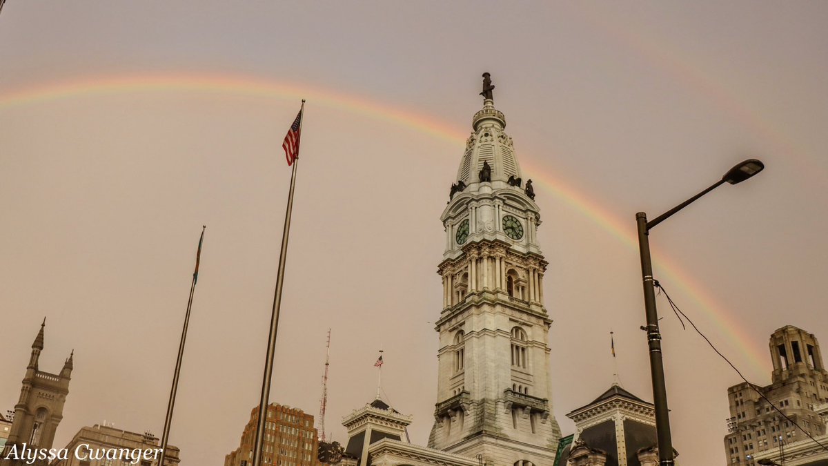cwanger_alyssa's tweet image. A double rainbow at sunset tonight above Philadelphia City Hall! @6abcWeather @ccdphila @PhiladelphiaGov @visitphilly @discoverPHL @philartdotnet @CecilyTynan @6abcadamjoseph @PaytonDomschke @PHLVisitorCntr @CanonUSA @CityofPhila
