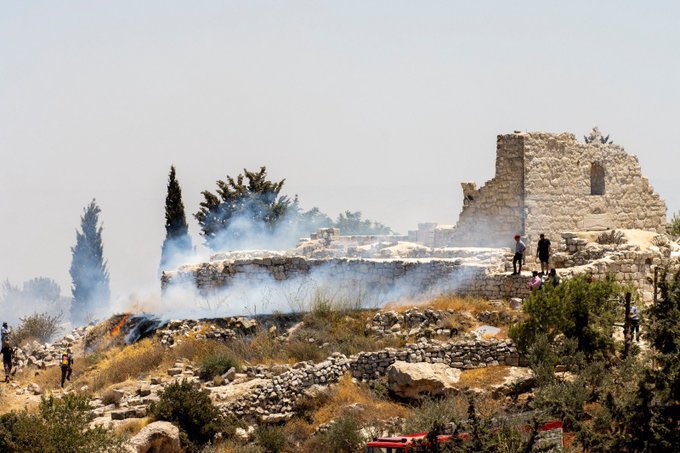 Israeli settlers set fire to the St. George Monastery and the Christian cemetery in the Christian village of Taybeh, West Bank—one of the oldest Christian sites in the whole world.