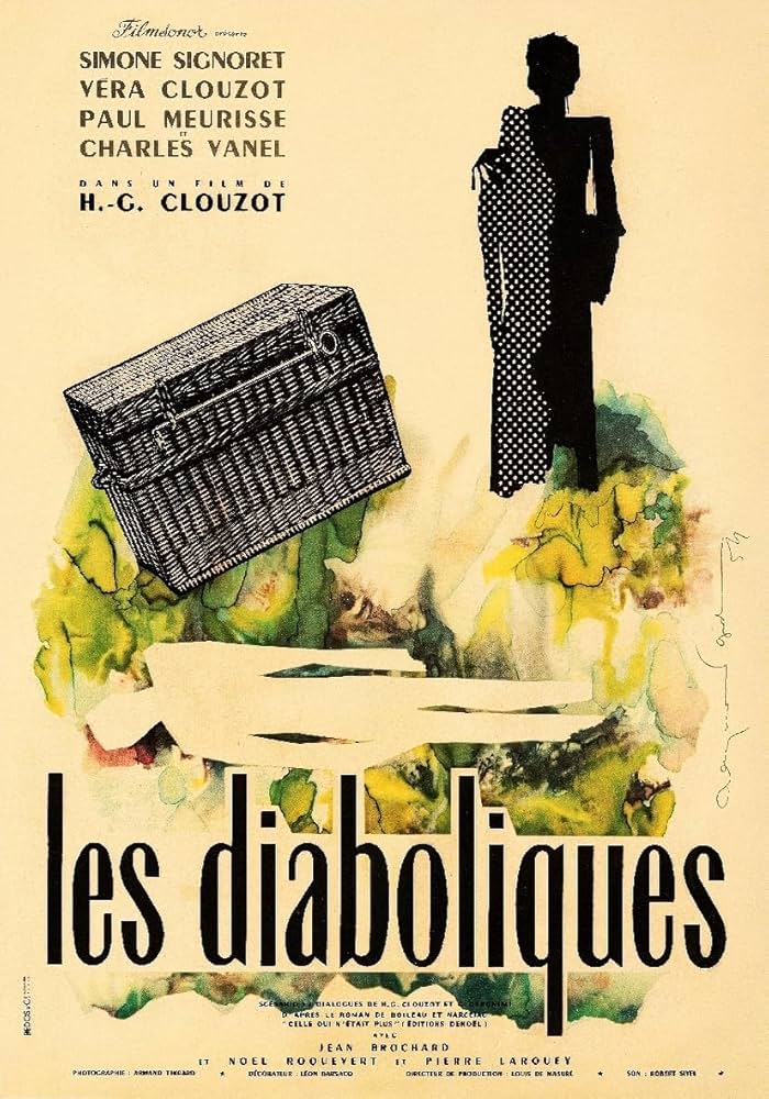Year of Films #27: 8 July 2025. Les Diaboliques, dir. Henri-Georges Clouzot (1955). With Simone Signoret, Vera Clouzot, Paul Meurisse, Charles Vanel &amp; Robert Dalban. Novel by Boileau &amp; Narcejac, their first collab under the name and the first adapted, 3 yrs before Vertigo.