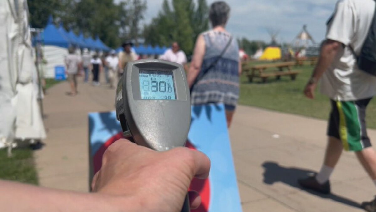 One of the things that really cranks up the heat at the Stampede is all that concrete baking in the sun, and when you add those crowds, it gets even hotter. <a href="/CTVAlesia/">Alesia Fieldberg</a> has more. #yyc #calgary ctvnews.ca/calgary/video/…