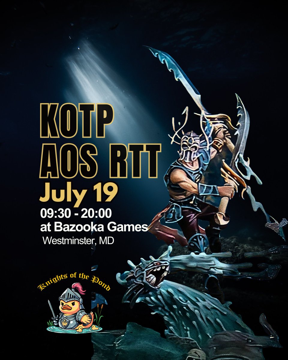 JULY AOS RTT 🧜🏽‍♀️ 07/19/2025
9:30 - 20:00 at Bazooka Games. Westminster, MD. 
Registration: 
bestcoastpairings.com/event/8M0ChLSx…

#WarhammerCommunity #AgeOfSigmar