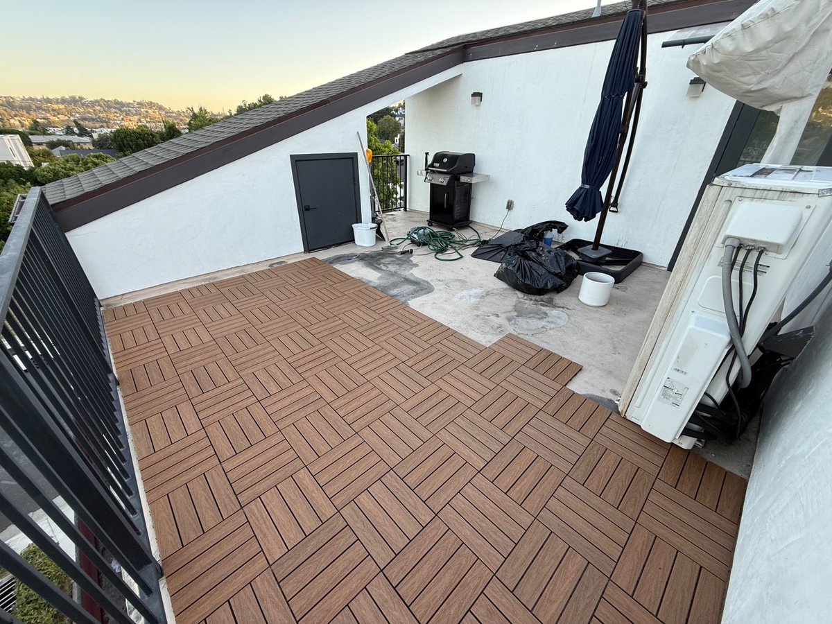 I bought 10 boxes of flooring for my rooftop deck, thinking it would be enough—I think not 😩😩