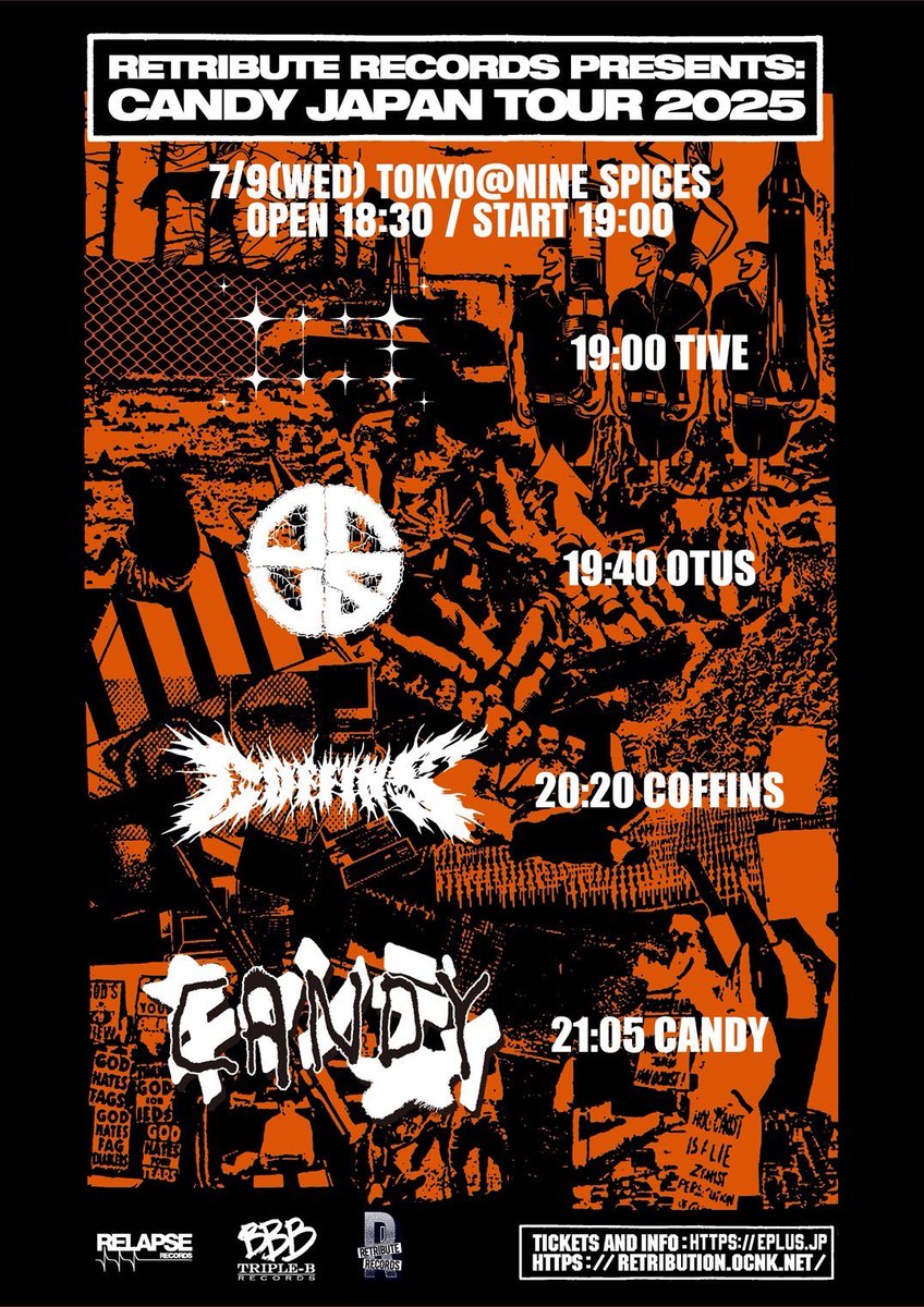 RETRIBUTION NETWORK (@retribution178) on Twitter photo CANDY Japan Tour 2025本日スタート🇯🇵無事に日本に到着して初日 <a href="/9spices/">新宿NINE SPICES</a>🗼タイテも公開⏰ 是非ご来場下さい!<a href="/Candygonnadie/">Candy</a> <a href="/Coffins_JP/">COFFINS</a> <a href="/OtusHC/">Otus</a> <a href="/tivehc/">TIVE</a> 問い合わせは各バンドもしくは🔻📩
retributiondistro@gmail.com CANDY Japan Tour 2025本日スタート🇯🇵無事に日本に到着して初日 <a href="/9spices/">新宿NINE SPICES</a>🗼タイテも公開⏰ 是非ご来場下さい!<a href="/Candygonnadie/">Candy</a> <a href="/Coffins_JP/">COFFINS</a> <a href="/OtusHC/">Otus</a> <a href="/tivehc/">TIVE</a> 問い合わせは各バンドもしくは🔻📩
retributiondistro@gmail.com