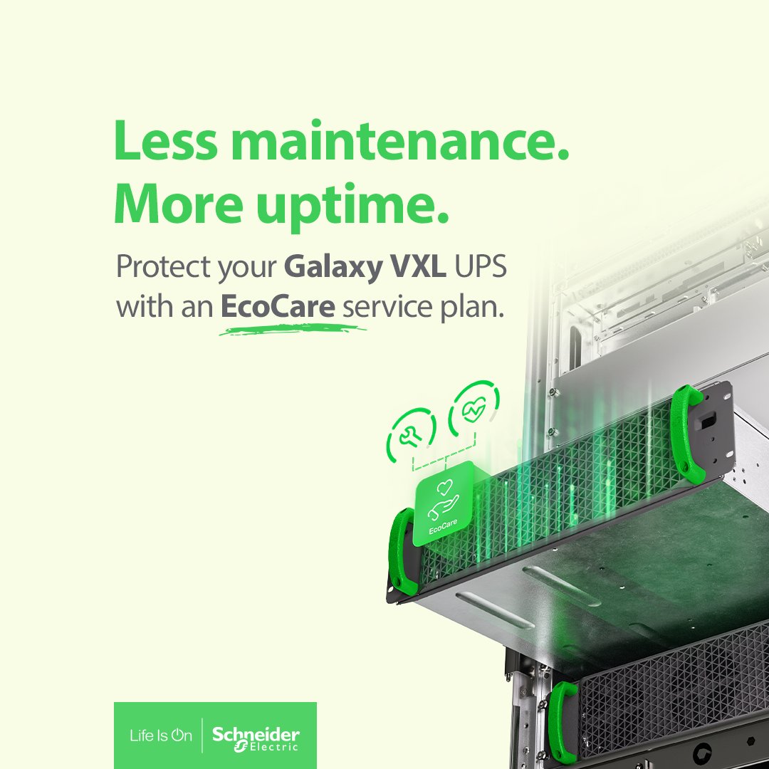 Get ready for growing AI workloads with the Galaxy VXL 3-phase UPS. Its modular design enables seamless expansion up to 1250 kW.

Plus be sure to stay on top of maintenance and protect your UPS with an EcoCare service (cont) spr.ly/l/60154s7ZU