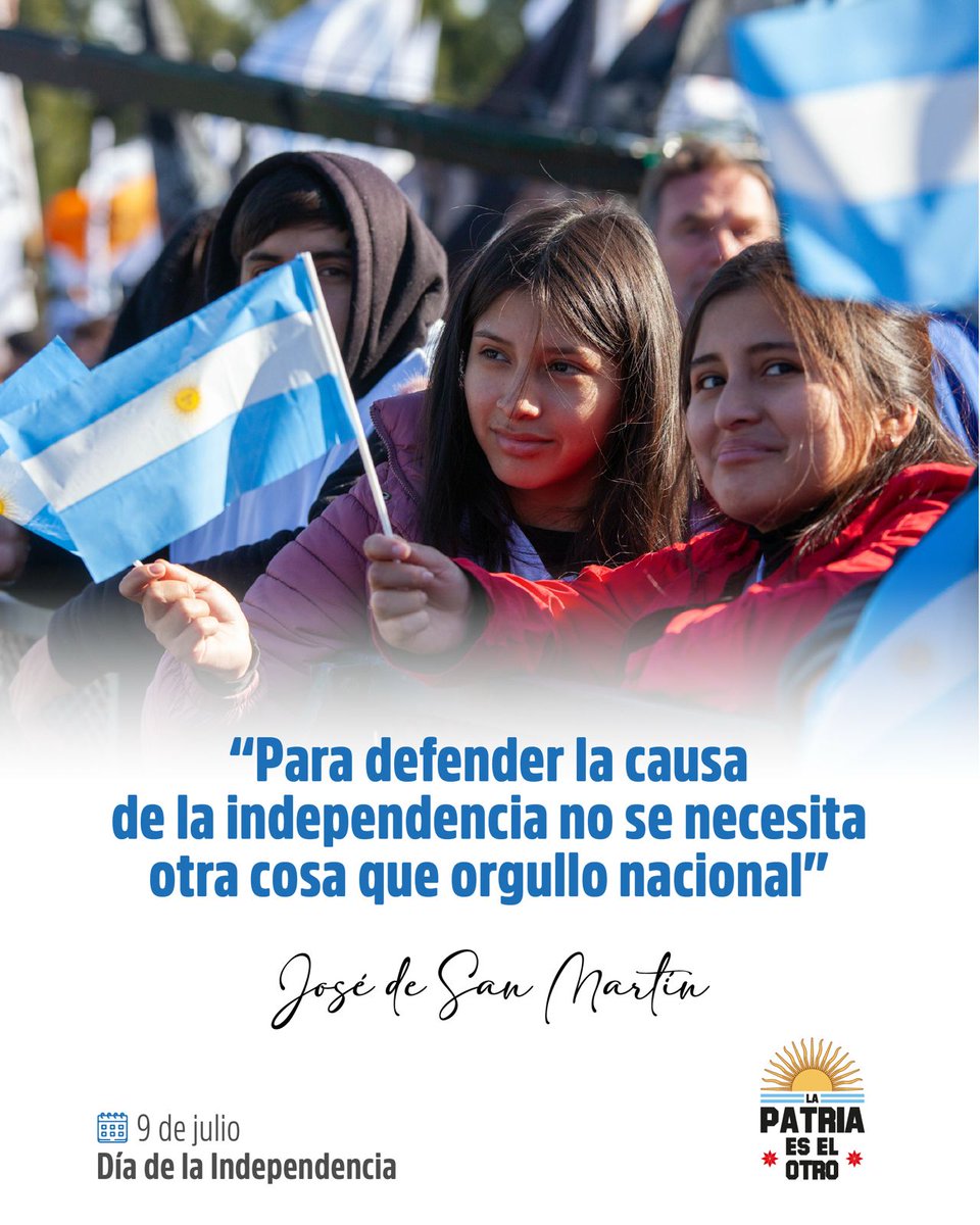 patriaeselotrok's tweet image. ☀️🇦🇷 "Para defender la causa de la independencia no se necesita otra cosa que orgullo nacional"
José de San Martín
#9DeJulio
#DíaDeLaIndependencia