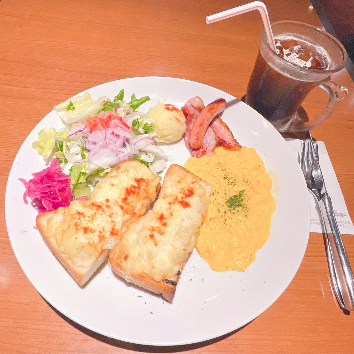 sky_hima26's tweet image. 平日休みの #モーニング 𓂃𓈒𓂂☕️♡

#びっくりドンキー 
🍽️ドンキースペシャルブレックファースト🥪
ポテサラトースト＆スクランブルエッグの
𝕊𝕖𝕥でいただきましたஐ⋆*