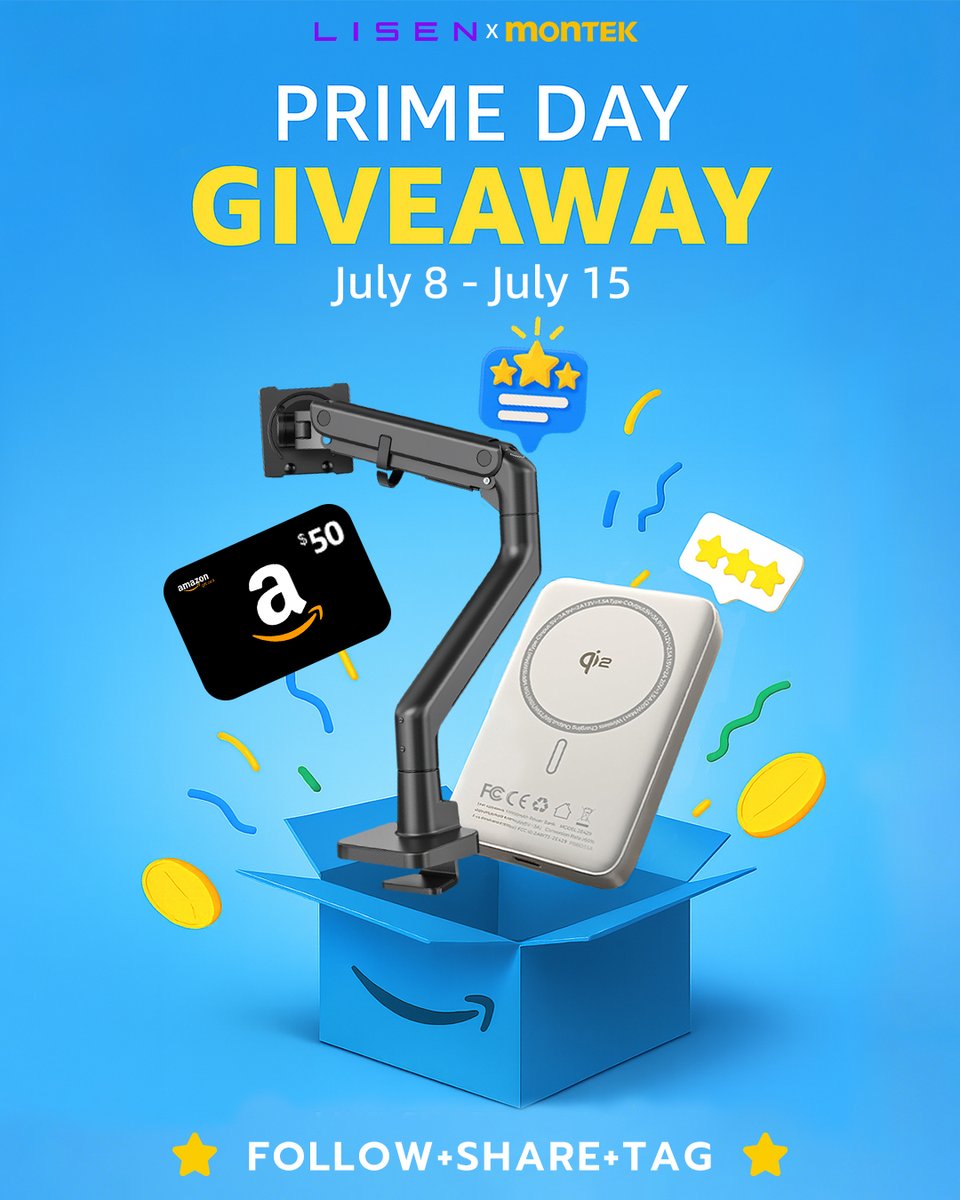 LisenOffical (@lisen_offical) on Twitter photo 🎉PRIME DAY GIVEAWAY 🎉
🗓️ July 8 – 15
Prizes include:
✨ $50 Gift Card
✨ LISEN Qi2 MagSafe Power Bank ($89.99)
✨ monTEK Monitor Arm ($79.99)
How to enter:
1️⃣Follow us <a href="/lisen_offical/">LisenOffical</a>
2️⃣Like this post❤️
3⃣Tag a friend
#LISEN #PrimeDay #Amazon #Giveaway #Apple #giftcards 🎉PRIME DAY GIVEAWAY 🎉
🗓️ July 8 – 15
Prizes include:
✨ $50 Gift Card
✨ LISEN Qi2 MagSafe Power Bank ($89.99)
✨ monTEK Monitor Arm ($79.99)
How to enter:
1️⃣Follow us <a href="/lisen_offical/">LisenOffical</a>
2️⃣Like this post❤️
3⃣Tag a friend
#LISEN #PrimeDay #Amazon #Giveaway #Apple #giftcards