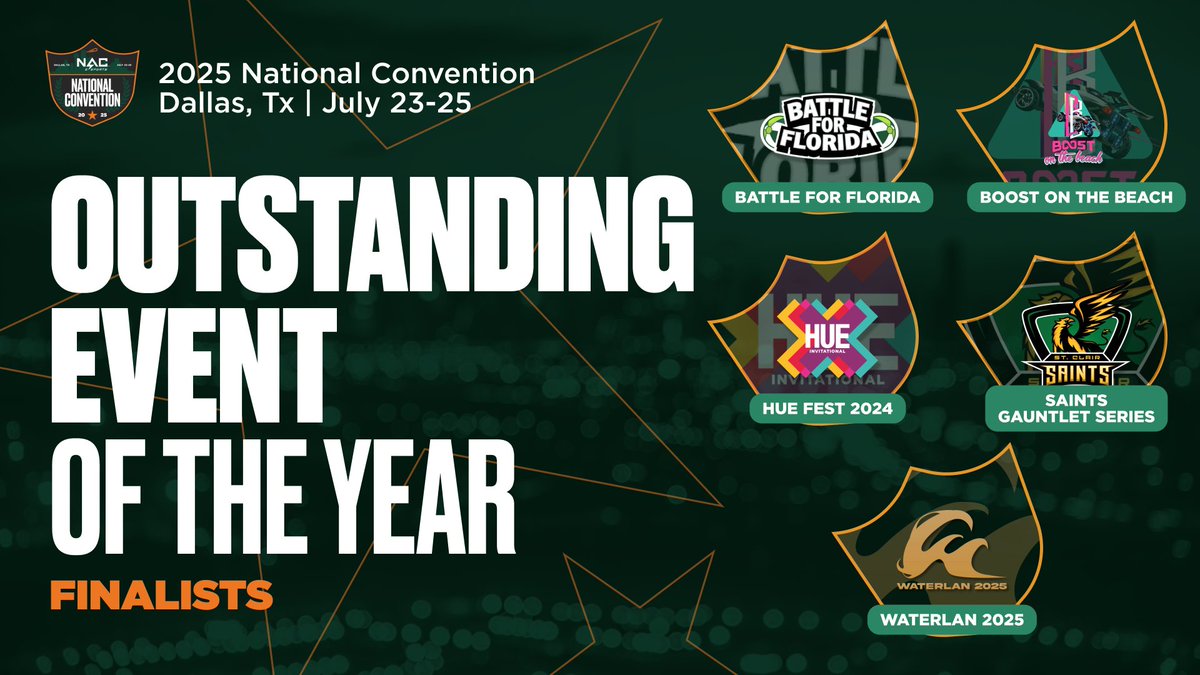 𝗧𝗵𝗲 𝟮𝟬𝟮𝟱 Outstanding Event 𝗼𝗳 𝘁𝗵𝗲 𝗬𝗲𝗮𝗿 𝗙𝗶𝗻𝗮𝗹𝗶𝘀𝘁𝘀

These events set the bar, sparked inspiration, and brought the community together like never before.

Battle for Florida, hosted by <a href="/USF_Esports/">USF Esports</a>
WATERLAN 2025, hosted by <a href="/UWaterlooGG/">Warriors Esports</a> and <a href="/condorsesports/">Condors Esports</a>