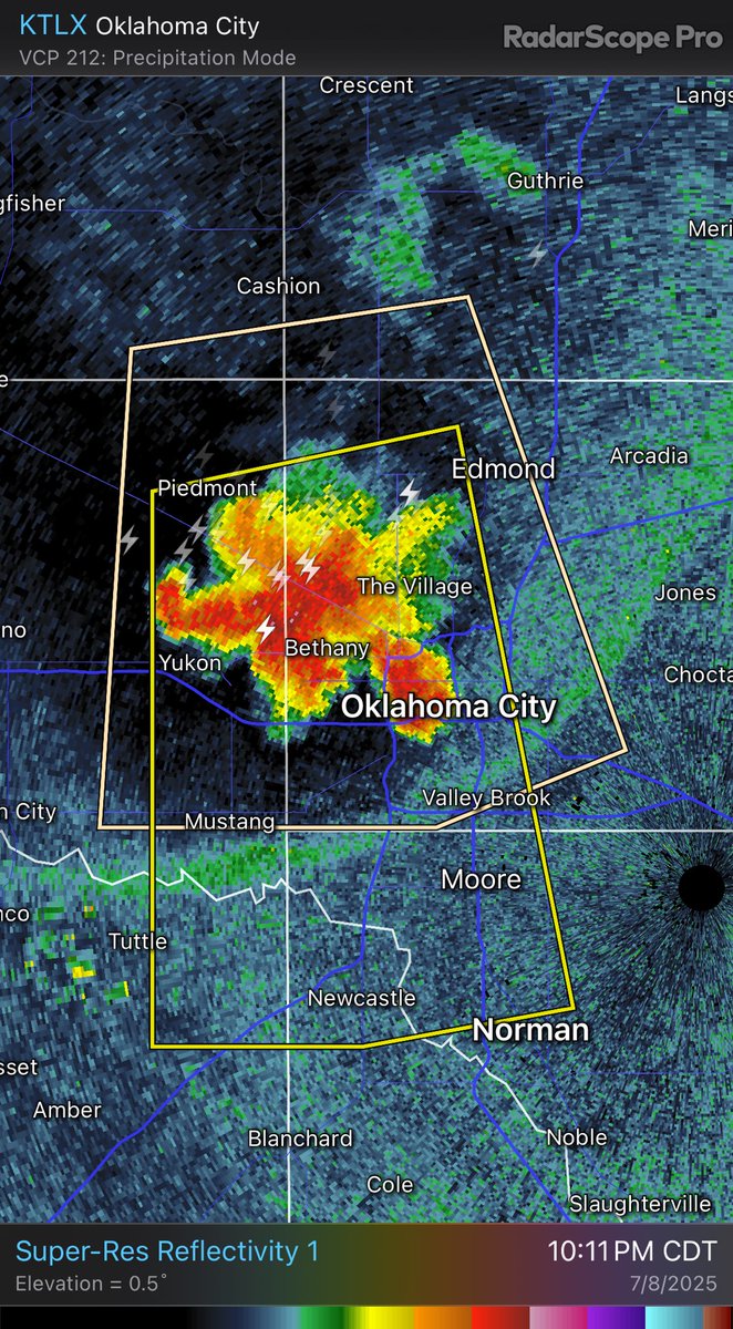 Severe storms continue to move south across western OK and the OKC Metro. Strong winds are the main threat. The storm near Frederick in SW OK could have 80 mph winds! Watch <a href="/kfor/">KFOR</a> for the latest. 

10:12PM Tue #okwx