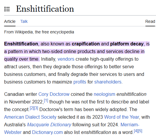 <a href="/BrankoMilan/">Branko Milanovic</a> There is a word for it, "enshittification"