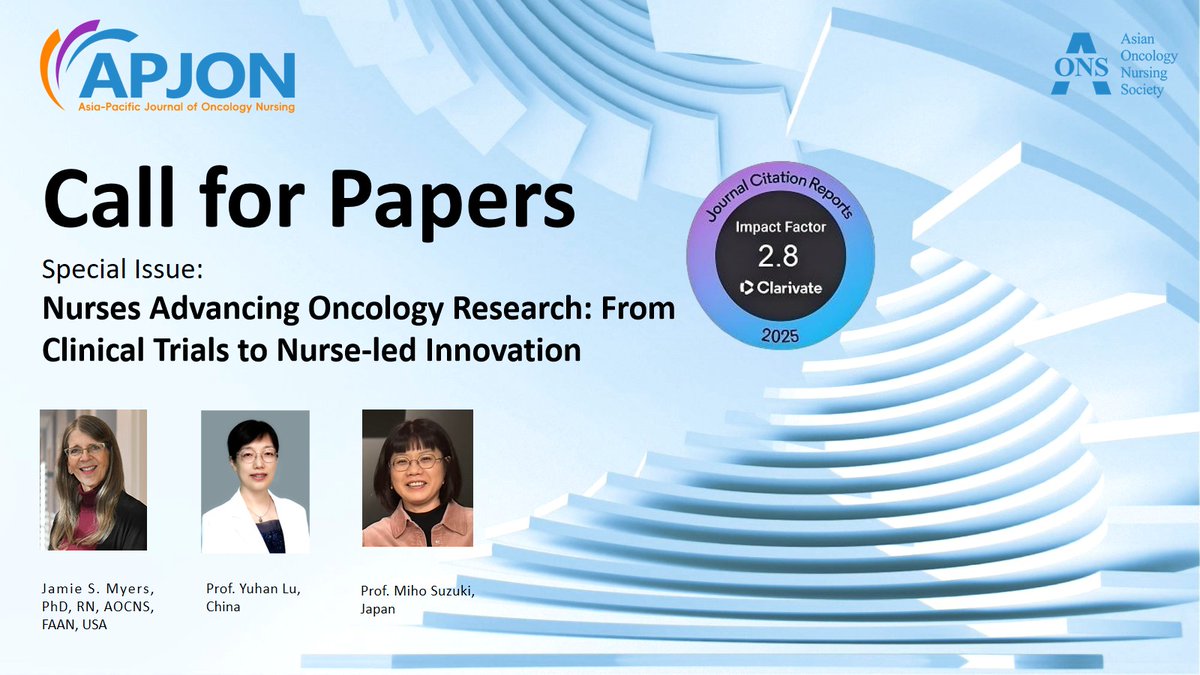 APJON_AONS's tweet image. 🔬 Call for Papers 
Special issue: 
Nurses Advancing Oncology Research: From Clinical Trials to Nurse-led Innovation
Deadline: July 31, 2026
Submit here: editorialmanager.com/apjon
#OncologyNursing #NurseLedResearch #ClinicalResearchNurses #CancerCare #NursingScience #CallForPapers