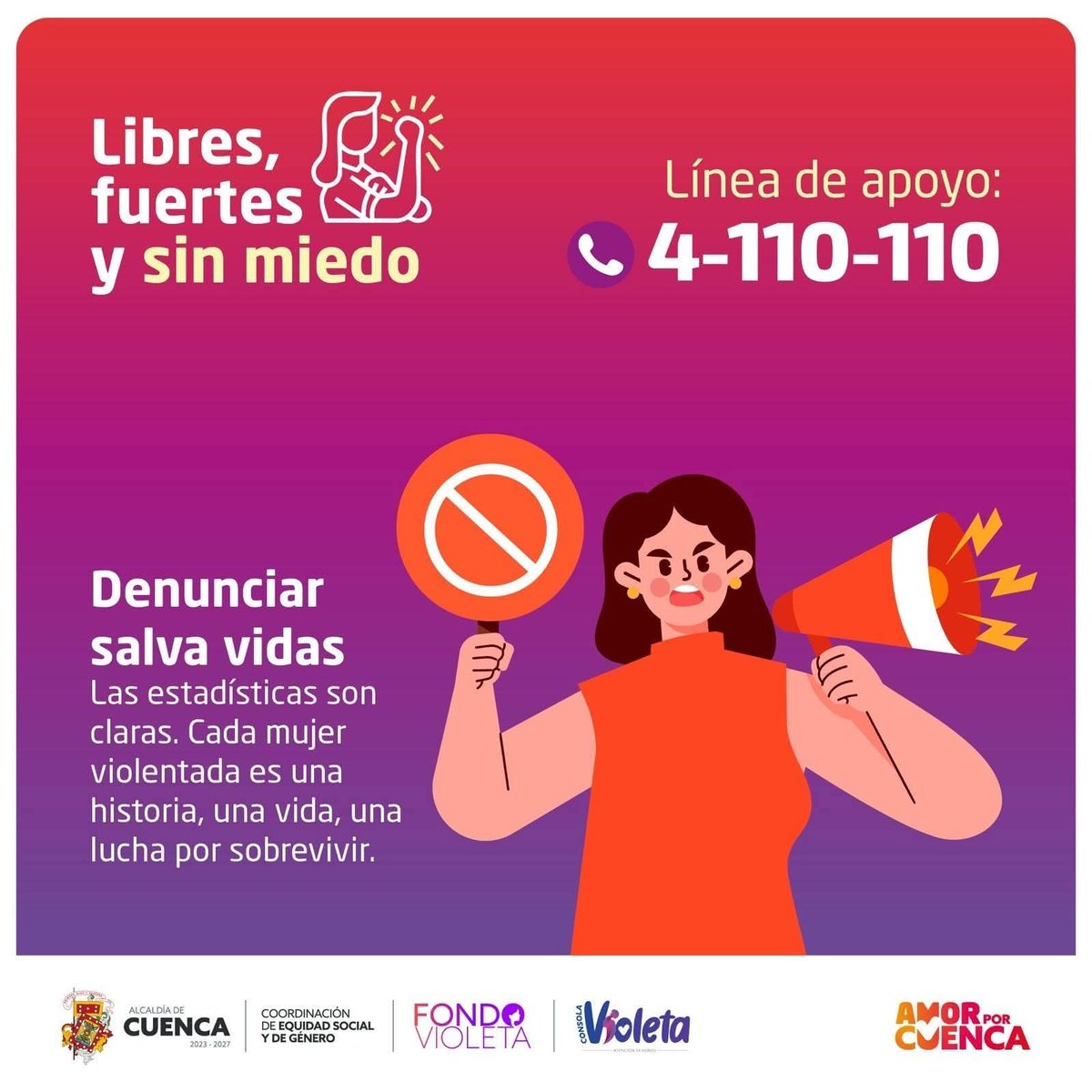 [P] El silencio protege al agresor, pero la denuncia protege a las víctimas. Si eres testigo de violencia, denúncialo. Si conoces a alguien que la está sufriendo, extiéndele la mano. Las palabras tienen poder, la acción salva vidas. 

📞 Línea de apoyo: 4110110

#NiUnaMenos