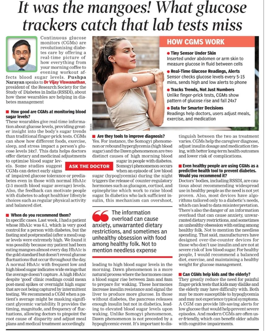 Toi_pushpa_n's tweet image. Who should use #CGMs? is it useful for people without #diabetes? Dr Vijay V tell you this and more