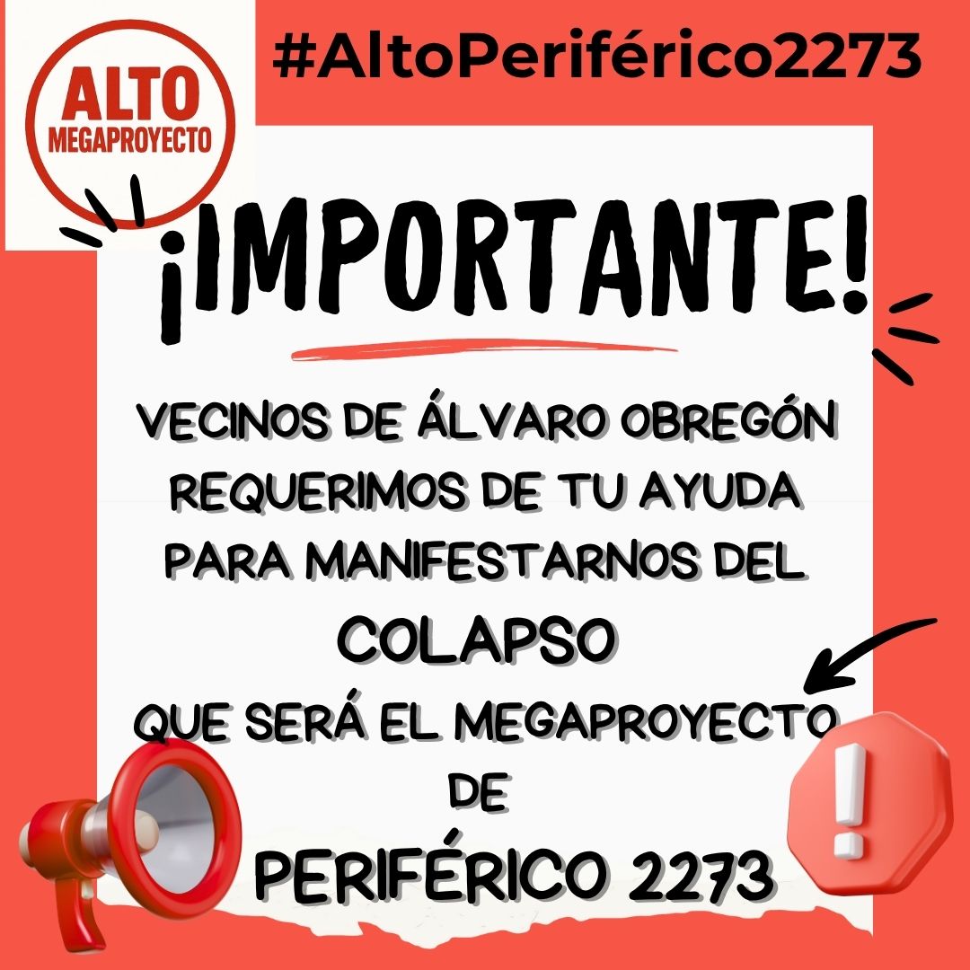 alto2273's tweet image. Alza la Voz!!!! Este Viernes 11 de Julio de 4 a 6 pm manifiéstate contra el MegaProyecto Periferico 2273. En Periferico y Rómulo O´Farril (Comex)
#altomegaproyecto2273 #altoperiferico2273 #OJO