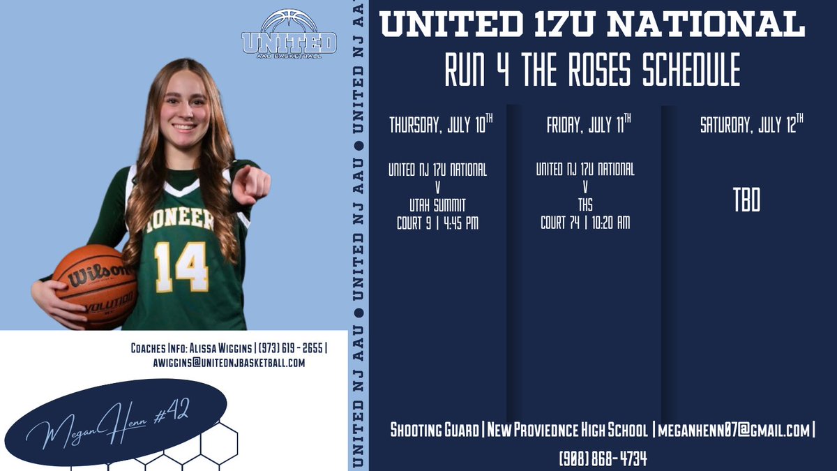 Megan Henn (@meganhenn14) on Twitter photo Here is my schedule for this weekend in Kentucky! Can’t wait to get out there! <a href="/CoachWiggins05/">Alisa Wiggins</a> <a href="/unitedNJaau/">United NJ AAU</a> Here is my schedule for this weekend in Kentucky! Can’t wait to get out there! <a href="/CoachWiggins05/">Alisa Wiggins</a> <a href="/unitedNJaau/">United NJ AAU</a>
