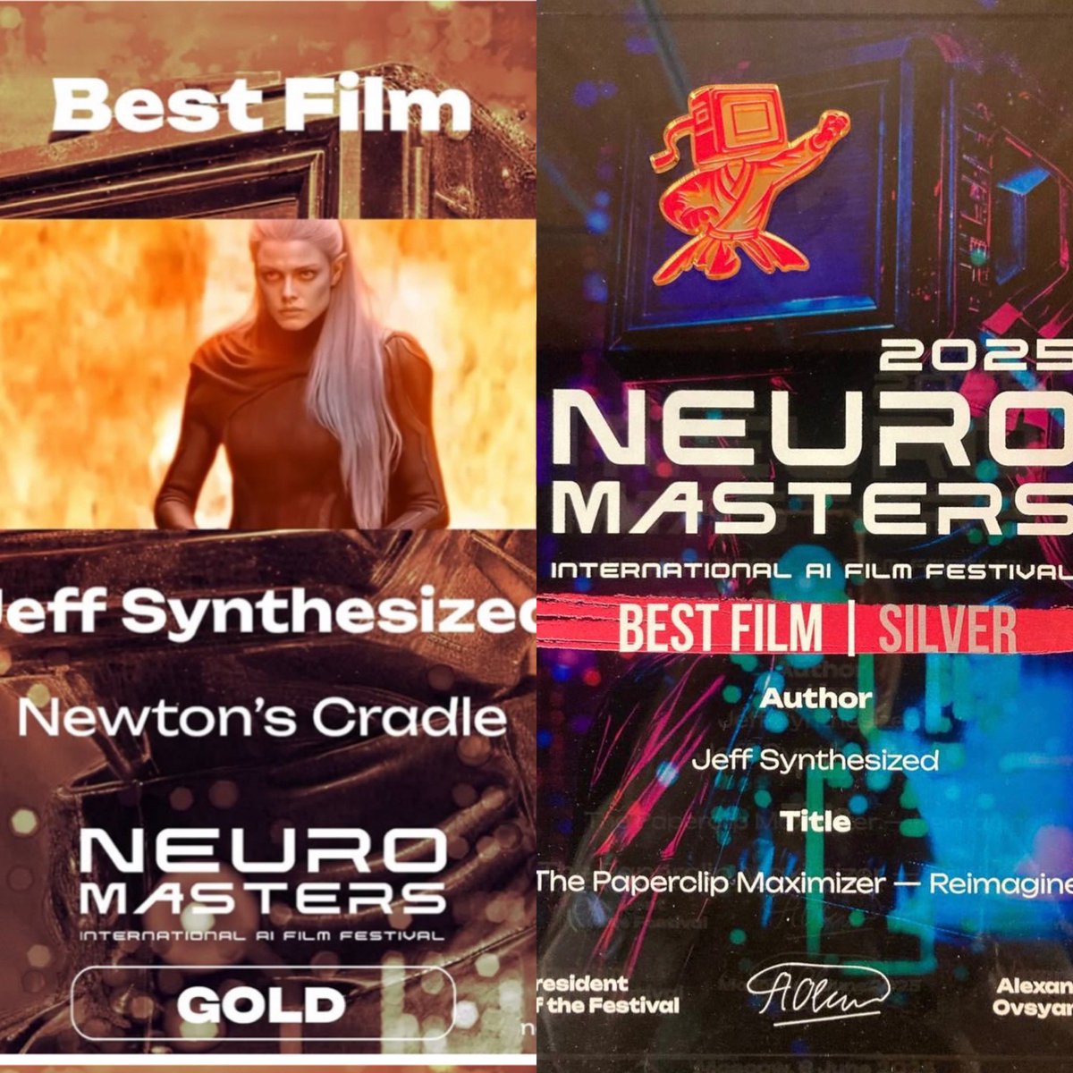Now that’s a turn out. 
Best film Category.
Newton’s Cradle - Gold.
The Paperclip Maximizer - Silver.
Neuromasters
