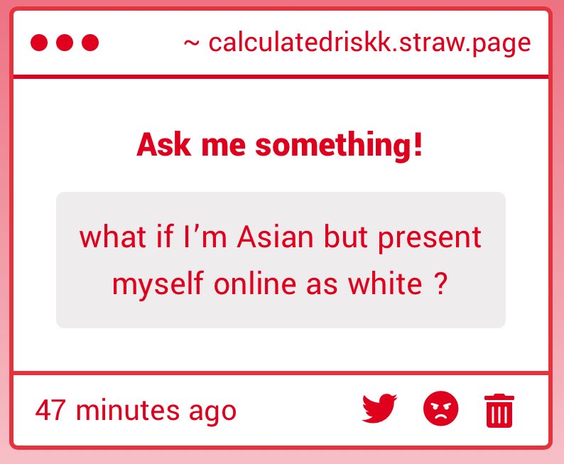 CaIculatedRIsk's tweet image. Hi do you have internalized racism bychance?