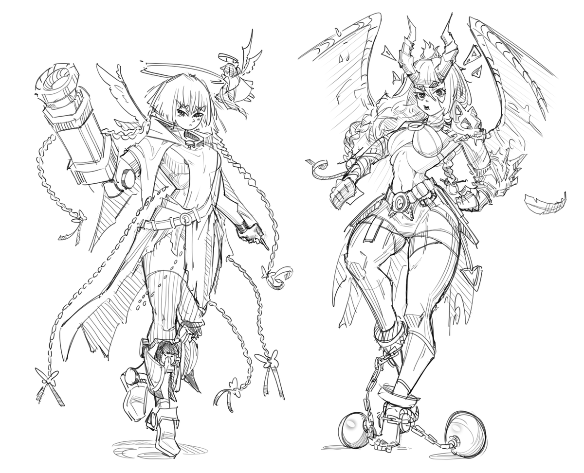 I almost forgot to do my daily drawing‼️I couldn't think of anything to design, so I redrew the two previous designs with the complete bodies👏