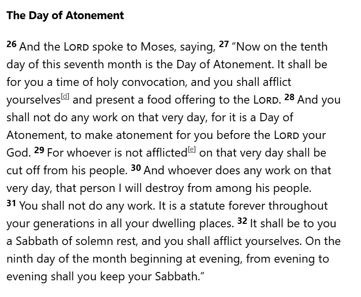 RQ_Spartan's tweet image. The Day of Atonement runs from the evening of the 9th to the evening of the 10th.
This only works with a day starting at dawn.
Proof that a 24-hour period from evening to evening is covering TWO days.
Leviticus 23:26-32