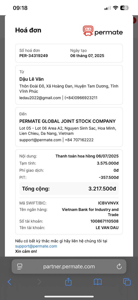 LLHunh3's tweet photo. PERMATE đã cho RÚT tiền
Không cần KYC

Mỗi lượt giới thiệu nhận 20k hoặc làm affiliate cho các sàn với hoa hồng caoooooooo.

Bước 1: click vào

https://t.co/B2eCNnfhSM

Bước 2: Tạo tài khoản và nhập mã xác minh gmail
Bước 3: Hoàn thành thông tin cá nhân https://t.co/WSpp0Bzner