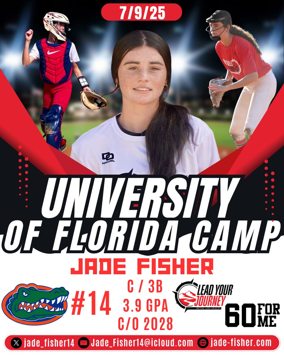 Lead Your Journey Castillo (@lyjcastillo) on Twitter photo Help us to wish good luck to <a href="/jade_fisher14/">Jade Fisher “fish” 2028</a> who will be attending the <a href="/GatorsSB/">Gators Softball</a> Catchers clinic. Good luck up there Jade!
#lyjcastillo #LeadYourJourney Help us to wish good luck to <a href="/jade_fisher14/">Jade Fisher “fish” 2028</a> who will be attending the <a href="/GatorsSB/">Gators Softball</a> Catchers clinic. Good luck up there Jade!
#lyjcastillo #LeadYourJourney