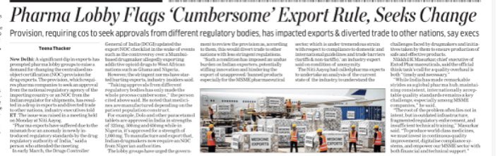 Teena Thacker (@teensthack) on Twitter photo A significant dip in exports has prompted pharma lobby groups to raise a demand for changing the centralised no-object certification (NOC) provision for drug exports.
<a href="/NITIAayog/">NITI Aayog</a> A significant dip in exports has prompted pharma lobby groups to raise a demand for changing the centralised no-object certification (NOC) provision for drug exports.
<a href="/NITIAayog/">NITI Aayog</a>