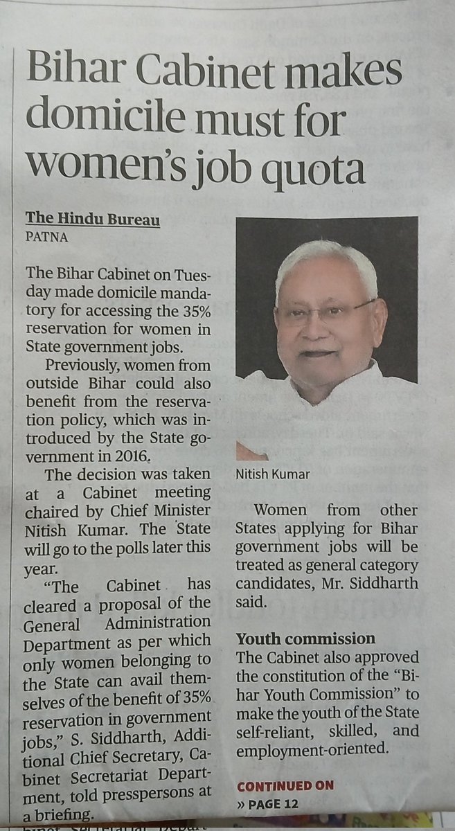 When <a href="/NitishKumar/">Nitish Kumar</a> announces 35% reservation for Bihar women in govt jobs, most call it empowerment.

But <a href="/the_hindu/">The Hindu</a>? Hides the number, twists the headline, paints it as a restriction.

This isn’t journalism, this is pure Darbari spin.