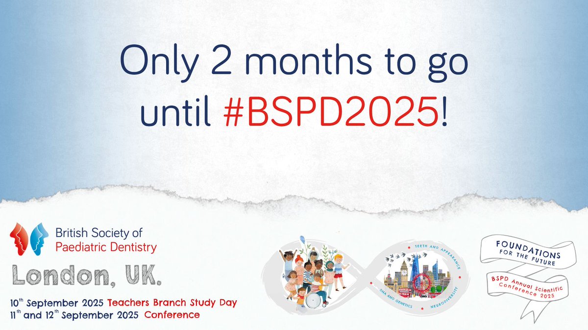 BSPDconf's tweet image. There are just two months to go until #BSPD2025!
📄 2-day scientific programme
🎙️Posters & oral presentations
✅Comprehensive Exhibition
🎓Teachers’ Branch Study Day
🥂Social programme
➡️ fitwise.eventsair.com/bspd-2025/
@bspduk @connectTrainees @bspdteachers #paediatricdentistry