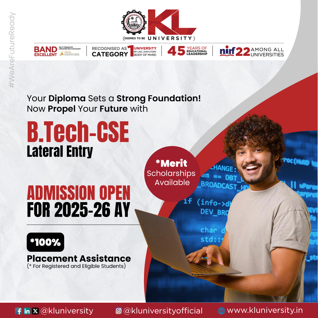 Built a strong foundation with your diploma? Fast-track your engineering with B.Tech Lateral Entry – CSE at KLU. Dive into advanced learning and accelerate your career with innovation.

kluniversity.in/admissions-202…

#KLU #lateralentry #btechlateralentry