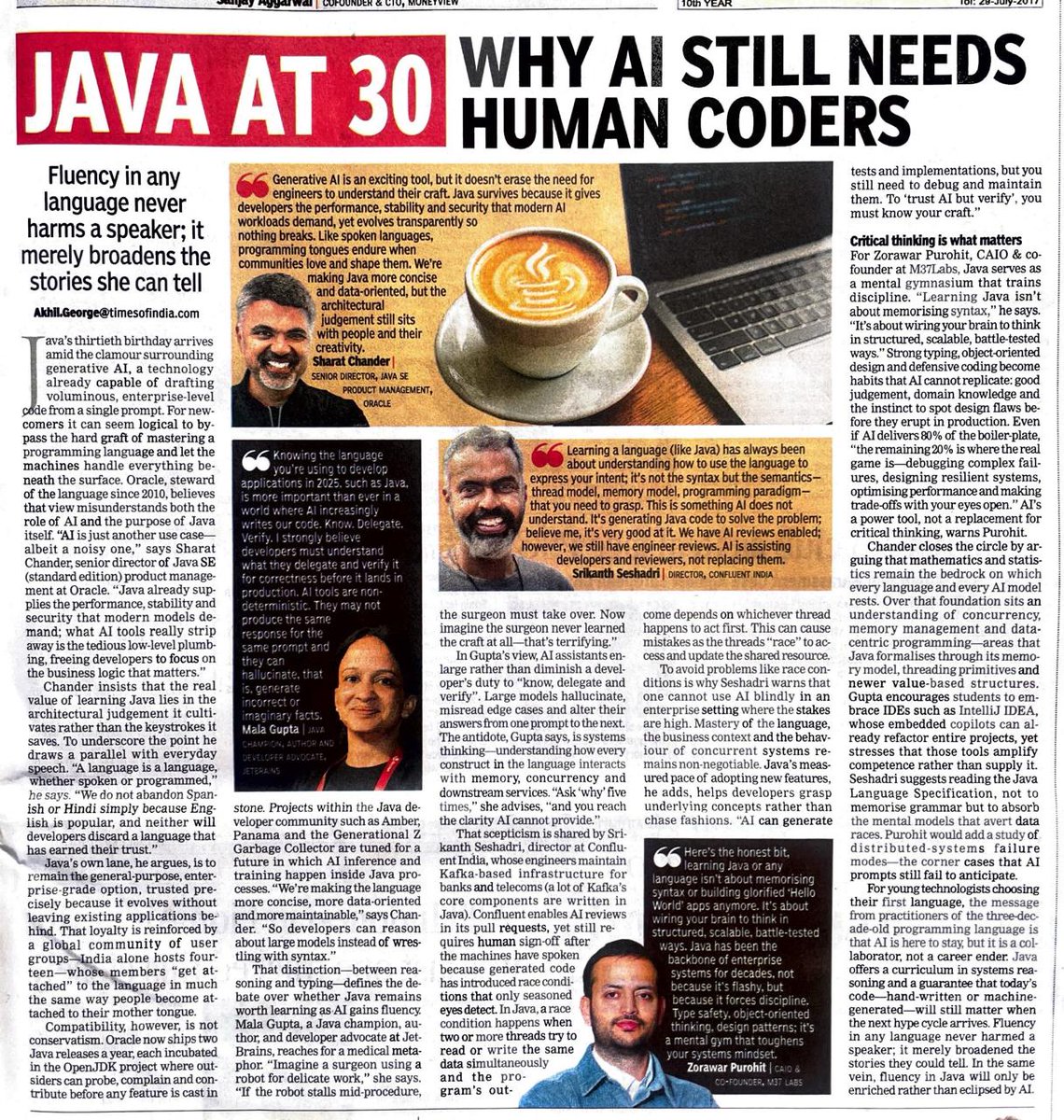 Mala Gupta (@emalagupta) on Twitter photo Proud to be published in today's edition (9 Jul 2025) of <a href="/timesofindia/">The Times Of India</a>, sharing my opinion about how #Java remains relevant in the AI era, and how IntelliJ IDEA helps!
Thanks a lot, Akhil George and <a href="/sujitjohn/">Sujit John</a> for this opportunity. Great sections by fellow contributors. Proud to be published in today's edition (9 Jul 2025) of <a href="/timesofindia/">The Times Of India</a>, sharing my opinion about how #Java remains relevant in the AI era, and how IntelliJ IDEA helps!
Thanks a lot, Akhil George and <a href="/sujitjohn/">Sujit John</a> for this opportunity. Great sections by fellow contributors.