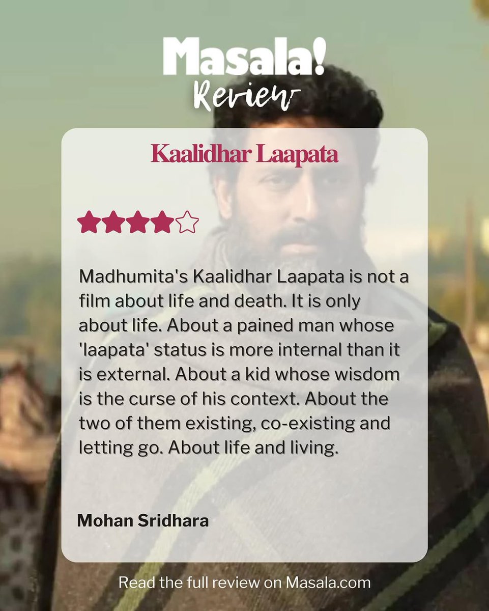 #MasalaReview: Kaalidhar Laapata

An Abhishek Bachchan who is better than he possibly ever was. A child actor you cannot take your eyes off. A plot that asks more than it tells. A gloriously polite film about life, living and letting go — Kaalidhar Laapata.

Review by: Mohan