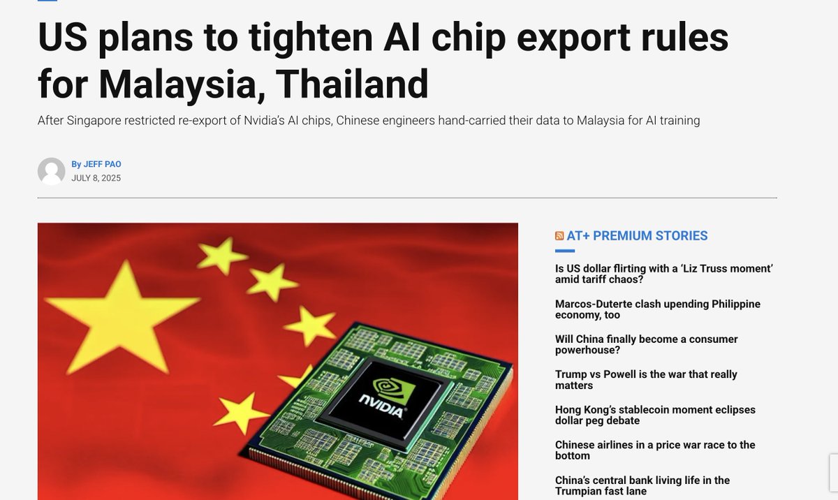 96Stats's tweet image. New US ban on GPUs going to Malaysia and Thailand just to stop China getting them hahahah. Could be a big W for China as the US lose huge sales to one of biggest buyers, and they’ll all pivot toward Huawei Ascend chips now.
Also Deepseek R2 literally days away which is rumored…