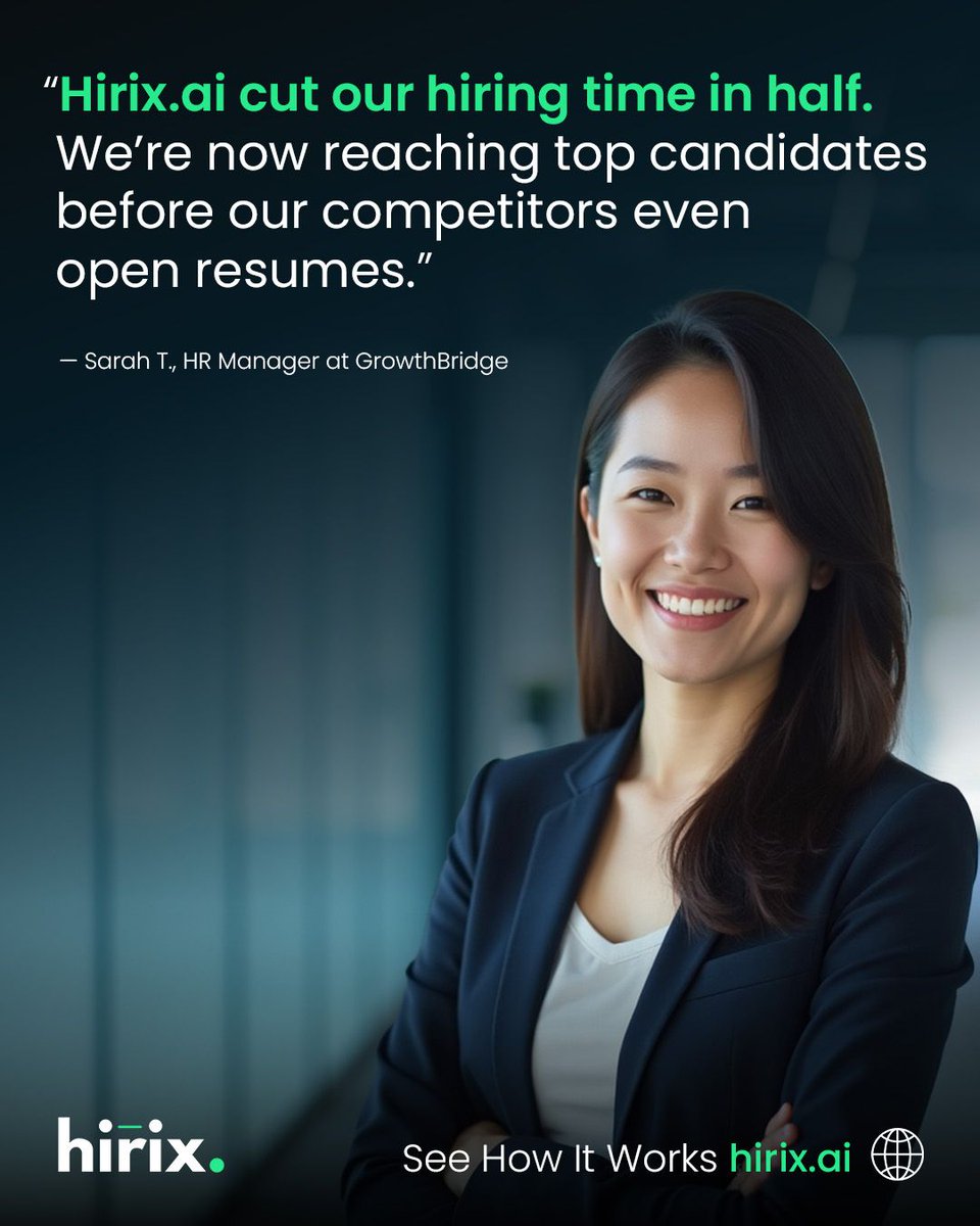 tryhirix's tweet photo. Struggling to find top talent before your competitors do?

With AI-driven candidate screening and automation, https://t.co/lzTt2Yb6pg helps HR teams stay ahead, reduce manual work, and hire smarter, not harder.

Want to see how it works?
Explore https://t.co/lzTt2Yb6pg now https://t.co/lDjil8DTAh