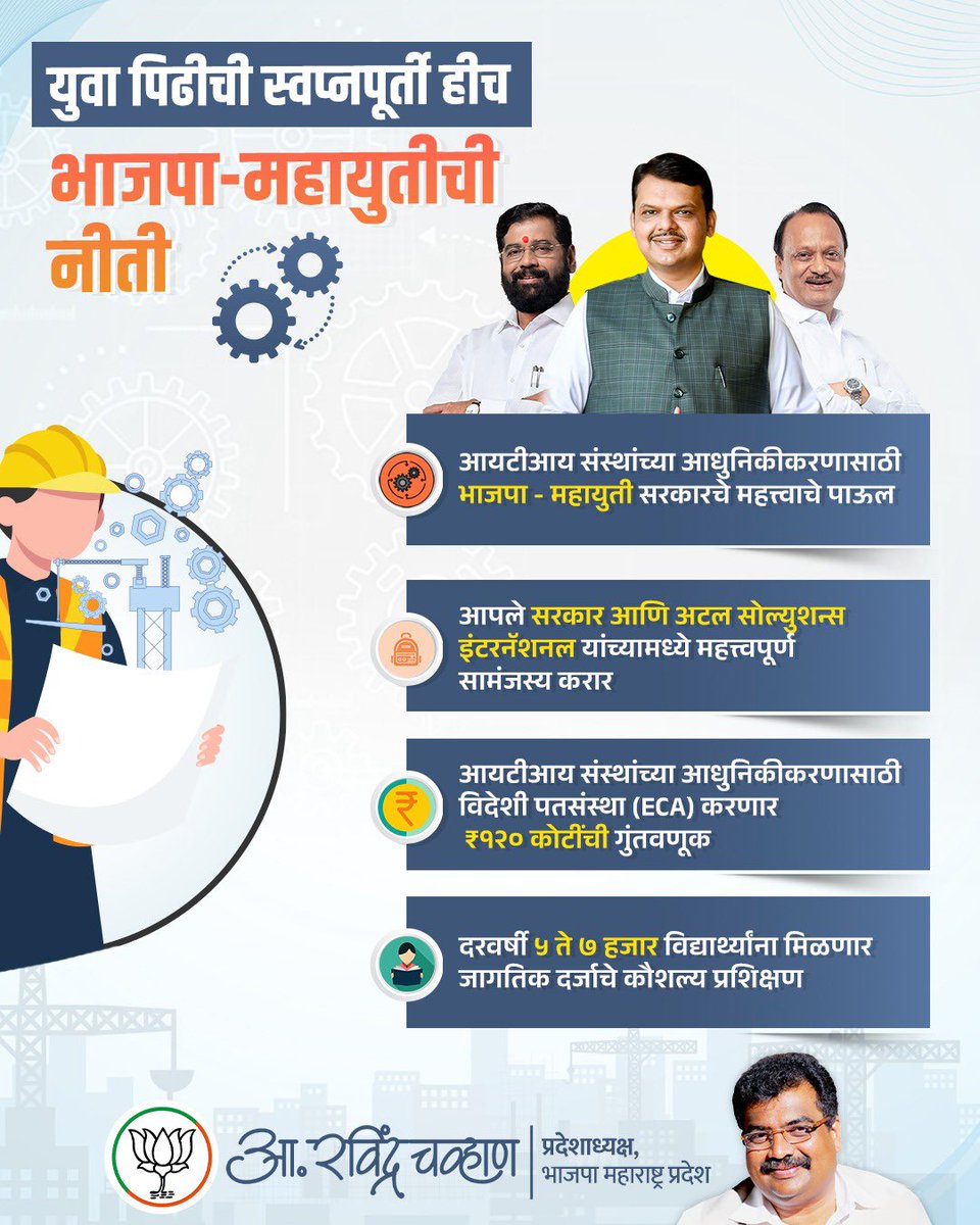 कौशल्य संपन्न महाराष्ट्रासाठी देवेंद्रजींच्या नेतृत्वात दूरदर्शी पाऊल !

आदरणीय मुख्यमंत्री देवेंद्रजी फडणवीस यांच्या प्रमुख उपस्थितीत राज्य शासनाचे कौशल्य विकास विभाग व बंदरे विभाग आणि अटल सोल्युशन्स इंटरनॅशनल यांच्यामध्ये आयटीआय संस्थांच्या आधुनिकीकरणासाठी सामंजस्य करार करण्यात
