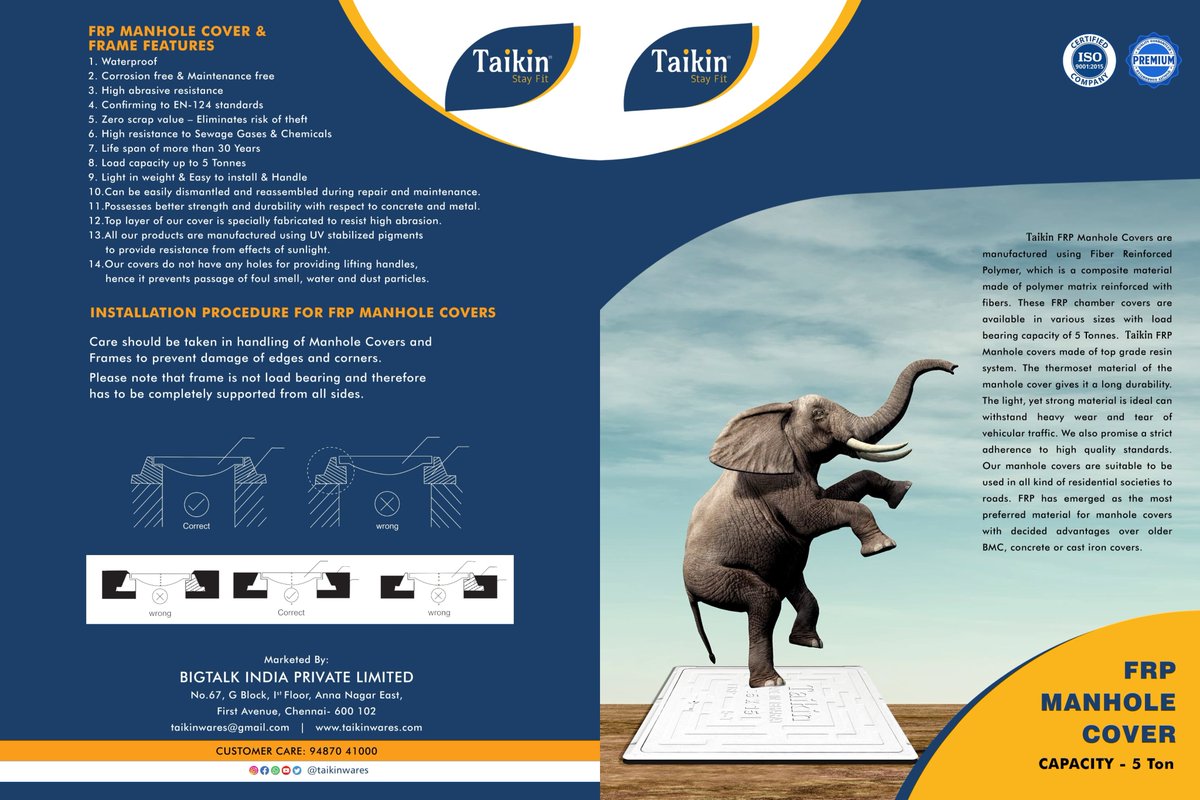 Are you looking for Fiber polymer #manholecover for your septic tank safety, water tank protection from dust, garbage, waste material deposit? Choose the best brand Taikin FRP manhole cover for longer life, water-resistance, leakage protection.
#manholecover #FRPmanhole