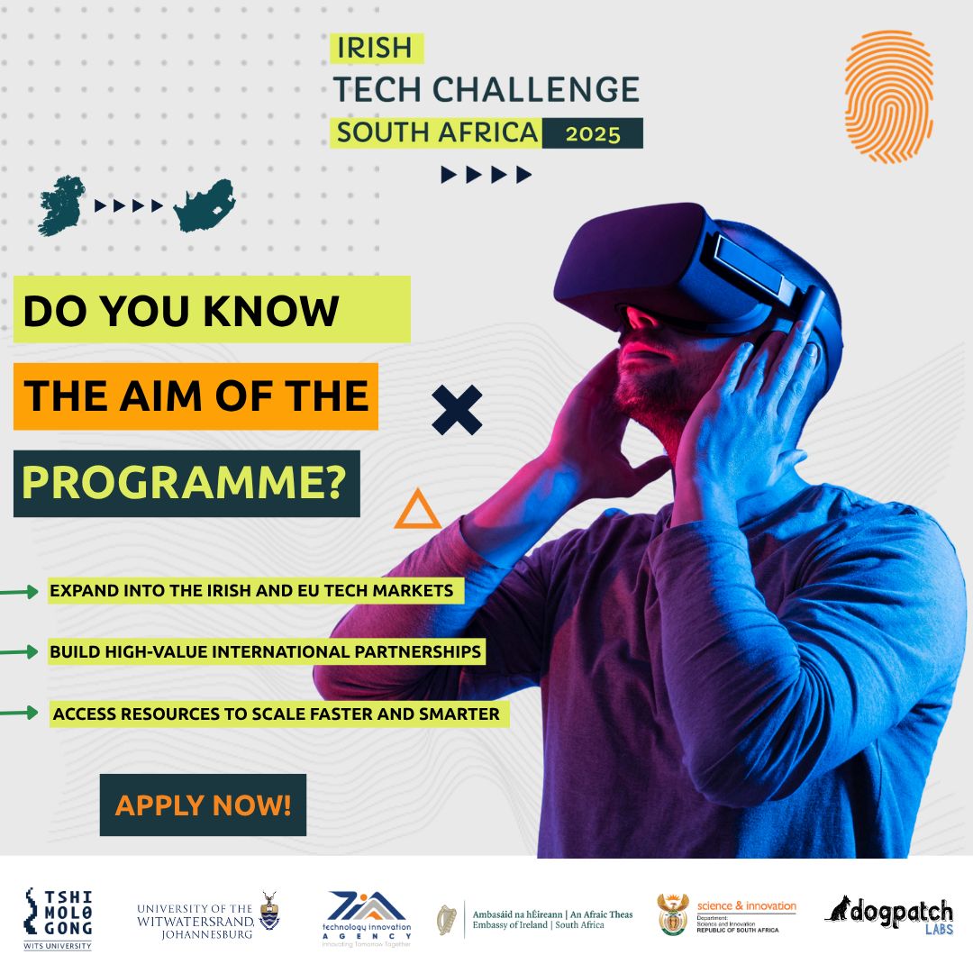 bridge_portal's tweet image. Apply for the Irish Tech Challenge SA 2025! Win €10,000 &amp;amp; a trip to Ireland. Scale your tech globally with top mentors. Closes 4 August 2025.
innovationbridge.info/ibportal/conte…
#IrishTechChallengeSA #SAinnovation  @TshimologongIT @dstigovza @tiaorgza @dogpatchlabs @WitsUniversity