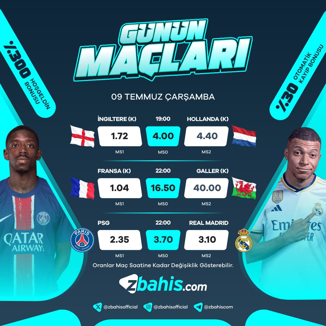 Zafer Arayanlar ZBAHİS'te !

⚽️ İngiltere (K)🆚Hollanda (K)⚽️

 ⚽️ Fransa (K) 🆚 Galler (K)⚽️

 ⚽️PSG 🆚Real Madrid⚽️

🔹 Bugün Kazanan Kim Olacak ❓ZBAHİS'te kazançlı bahisler için yerini al ⚠️

⭐cutt.ly/zbahis⭐