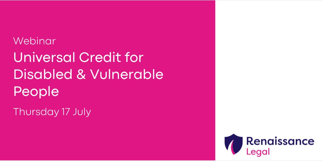 During this webinar @NicolaSpruce will discuss what UC is and how the governments ‘Move to UC’ strategy and recent reform plan announcement might affect you or somebody you support. 

Book a place here - renaissancelegal.co.uk/event-seminar/…  

#universalcredit #welfarebenefits #autism