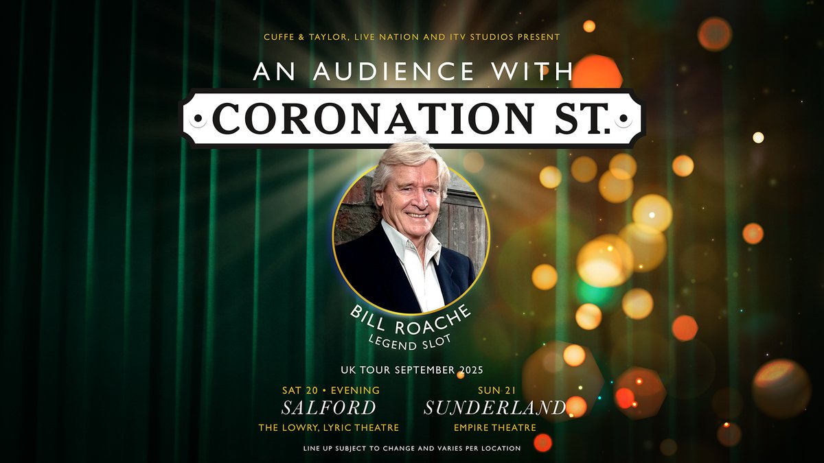 An Audience with Coronation Street legend announcement 💚 

The iconic Bill Roache, who has portrayed Ken Barlow in Coronation Street, is the legend for Sunderland! 

Don’t miss your chance to be part of this extraordinary event!

🎟️ atgtix.co/44mjSVD
📅 Sun 21 Sep