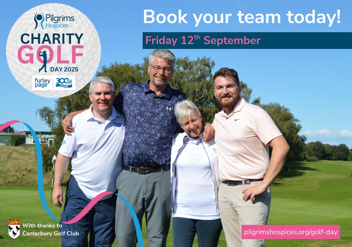 Pilgrims Hospices (@pilgrimshospice) on Twitter photo Is golf your cup of tee? Join is for the #PilgrimsHospices Charity Golf Day! Sponsorship opportunities available from Β£150; email leila.ilkhan@pilgrimshospices.org. Special thanks to headline sponsor, Furley Page Solicitors. Book your team today: pilgrimshospices.org/golf-day ποΈ β³ π Is golf your cup of tee? Join is for the #PilgrimsHospices Charity Golf Day! Sponsorship opportunities available from Β£150; email leila.ilkhan@pilgrimshospices.org. Special thanks to headline sponsor, Furley Page Solicitors. Book your team today: pilgrimshospices.org/golf-day ποΈ β³ π