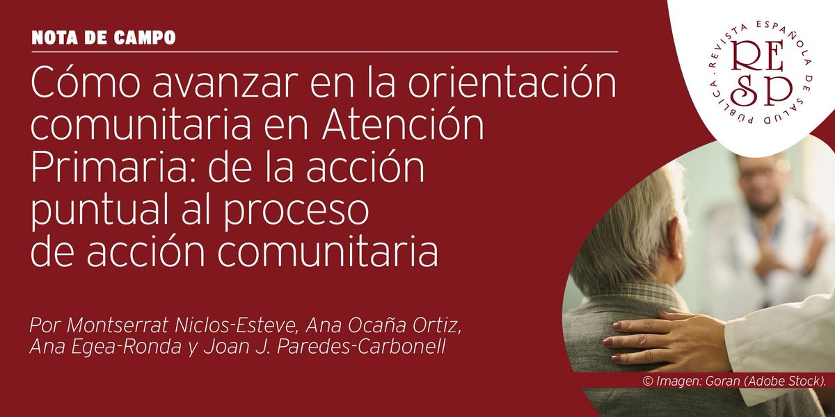 📢#NovedadRESP🆕
En esta nota de campo se desarrolla un modelo de clasificación de las actividades grupales y comunitarias realizadas desde Atención Primaria y utilizado en la Estrategia de Salud Comunitaria de la Comunitat Valenciana.

🔗ojs.sanidad.gob.es/index.php/resp…