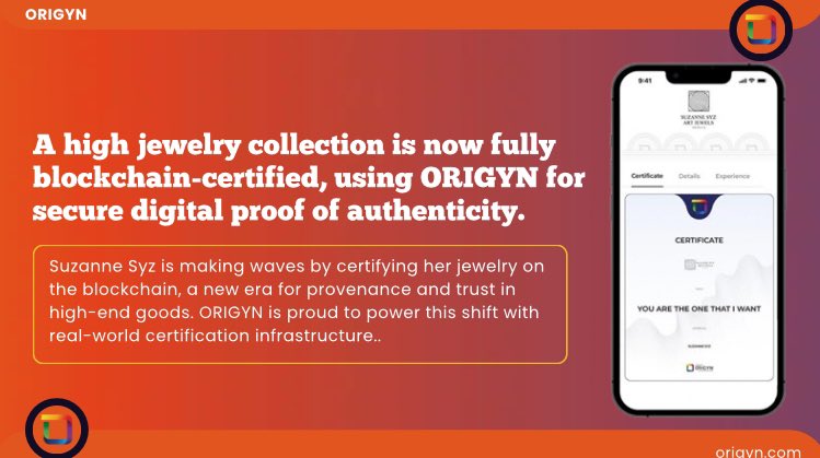 IkehSandra2's tweet image. A New Era for Luxury Provenance
Geneva jeweler, Suzanne Syz just made history certifying her full 1,001-piece collection on the blockchain.
Powered by Swiss tech foundation @ORIGYNTech, it’s trust, transparency & traceability like never before.
Future of fine jewelry is here🧵