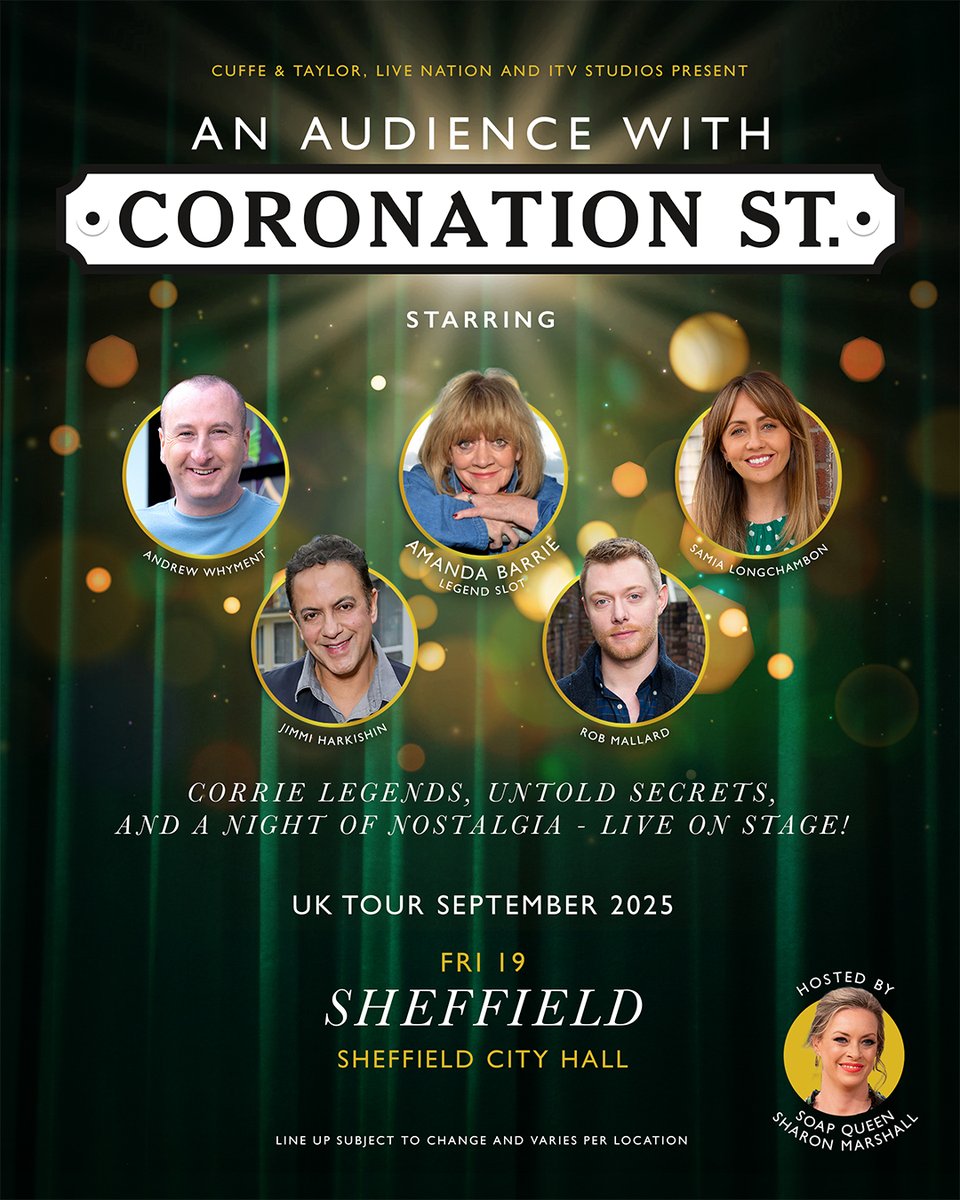 CORONATION STREET LEGENDS ANNOUNCED 🤩 

Amanda Barrie will be joining the line up in Sheffield for An Audience with Coronation Street joining us on Friday 19th September 2025! 

Join us 👉 spr.ly/60164tpNo