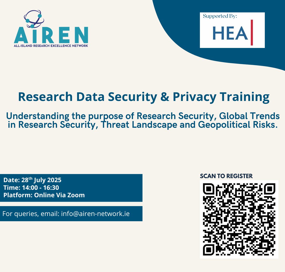 AirenNetwork's tweet image. 🚨 Research Security Training UPDATE: July 28, 2-4:30 PM IST online (changed from Sept). 

To Register: eventbrite.com/e/airen-resear…

#ResearchSecurity #AIRENTraining #ResearchDataPrivacy #ProfessionalDevelopment