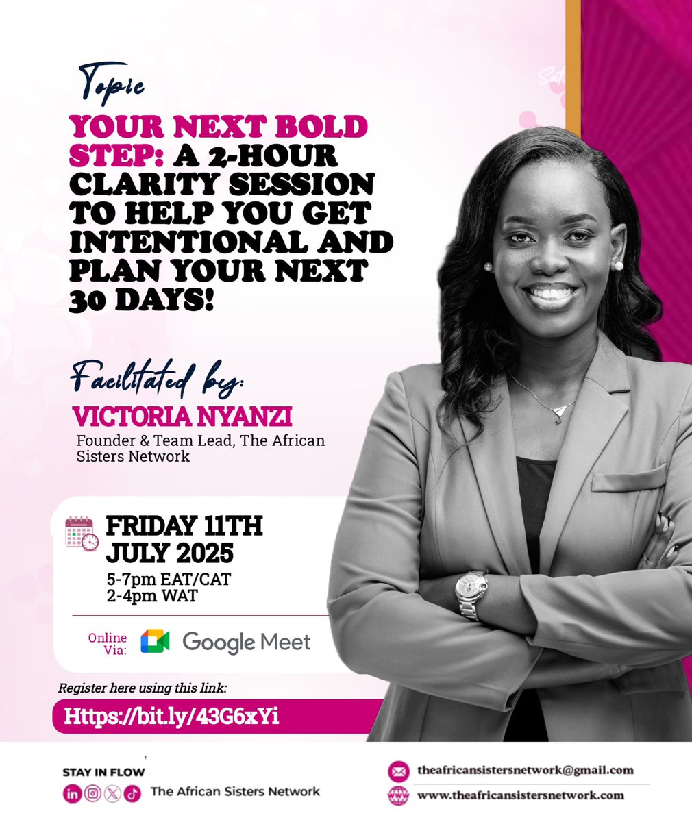 Victoria Nyanzi (@victoria_nyanzi) on Twitter photo Let’s take a bold step together 🙌🏾🙌🏾🙌🏾
I know and understand the narrative, you attend an event, leave inspired, note book filled but then don’t action on anything.
I know many of you left <a href="/AfricanSisters_/">The African Sisters Network 🌍</a> brunch and learn inspired, and now I want to help you get intentional. Let’s take a bold step together 🙌🏾🙌🏾🙌🏾
I know and understand the narrative, you attend an event, leave inspired, note book filled but then don’t action on anything.
I know many of you left <a href="/AfricanSisters_/">The African Sisters Network 🌍</a> brunch and learn inspired, and now I want to help you get intentional.